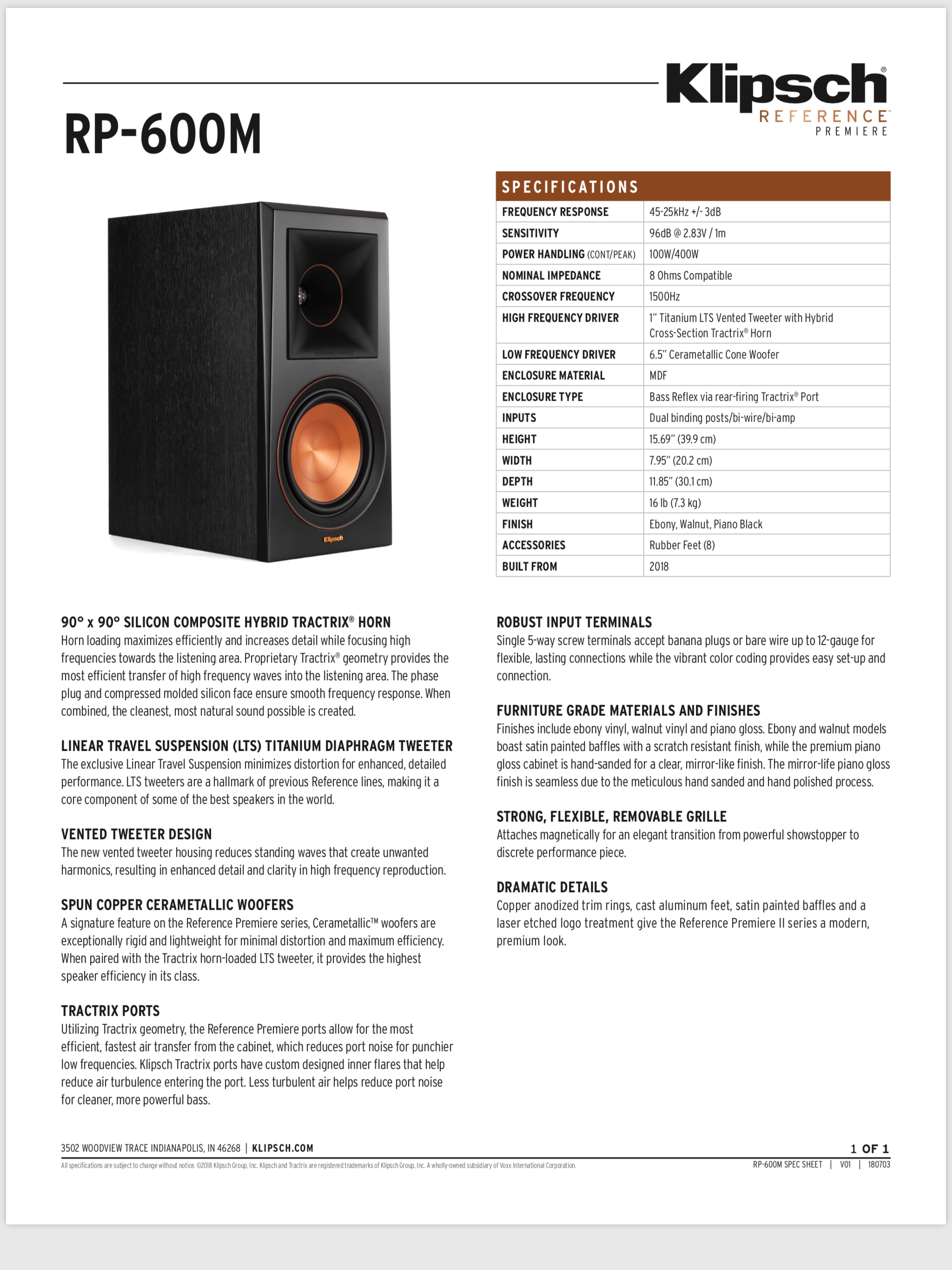 klipsch rp600m specs
